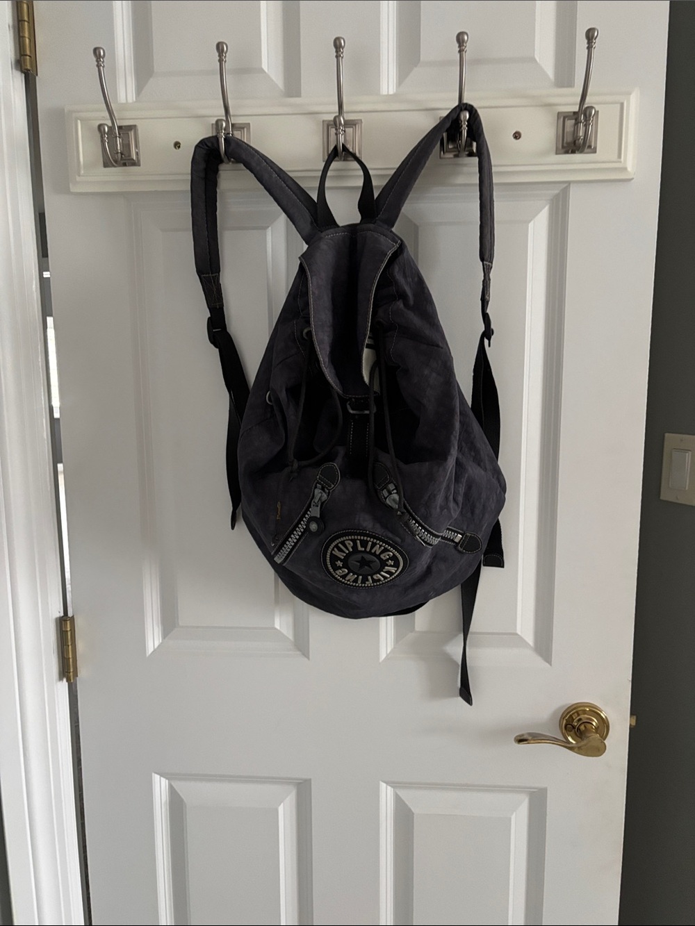 Kipling Dark Gray Canvas Backpack with Logo Patch